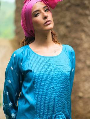 Turquoise blue plain silk Kurta Set 5