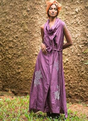 Purple  embroidered silk dress 1