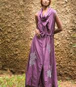 Purple  embroidered silk dress