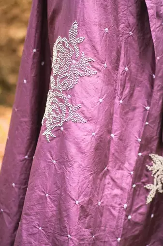 Purple  embroidered silk dress
