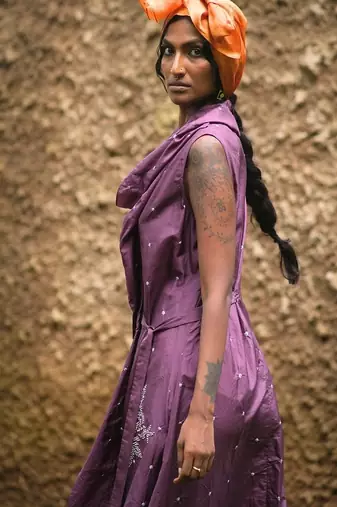 Purple  embroidered silk dress