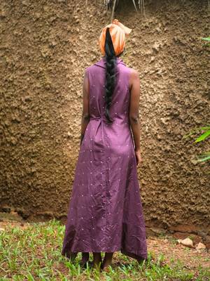 Purple  embroidered silk dress 4