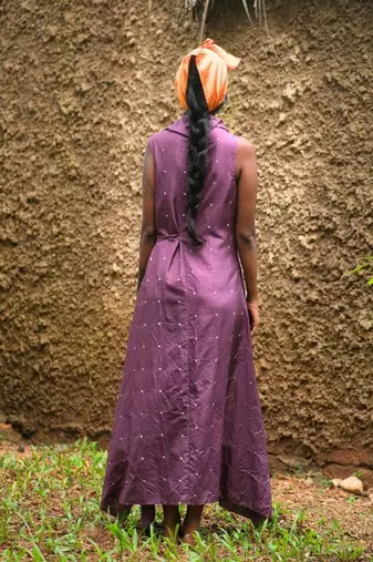 Purple  embroidered silk dress