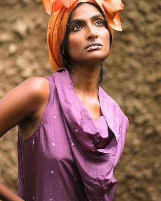 Purple  embroidered silk dress 5