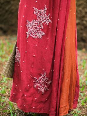 Red embroidered chanderi dress 3