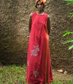 Red embroidered chanderi dress