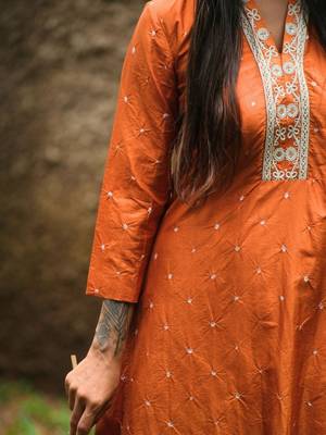 Orange plain silk Kurta Set 2