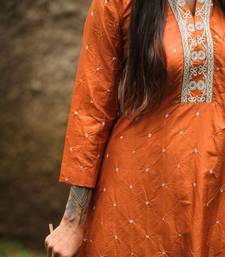 Orange plain silk Kurta Set
