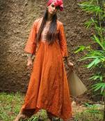 Orange plain silk Kurta Set