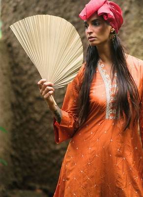 Orange plain silk Kurta Set 3