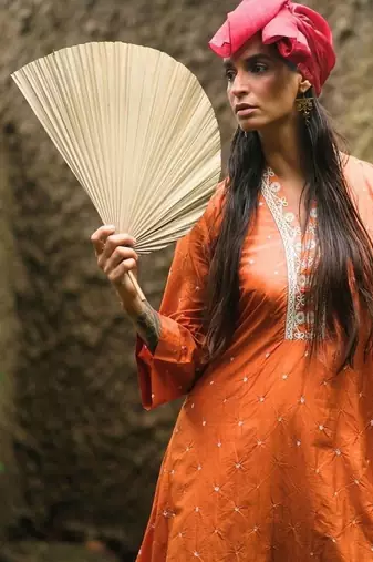 Orange plain silk Kurta Set