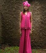 Rani-pink embroidered silk co ord set