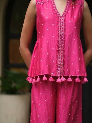 Rani-pink embroidered silk co ord set 2