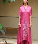 Mauve embroidered satin Kurta Set