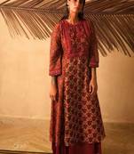 Maroon embroidered cotton kurta set