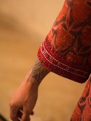Maroon embroidered cotton kurta set 3