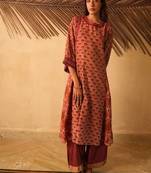 Maroon embroidered cotton kurta set