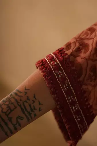 Maroon embroidered cotton kurta set
