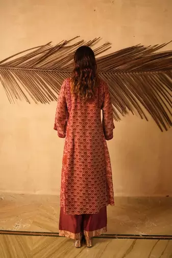 Maroon embroidered cotton kurta set