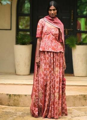 Maroon printed cotton Lehenga 1