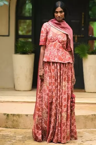 Maroon printed cotton Lehenga
