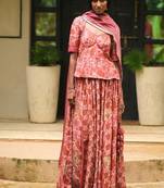 Maroon printed cotton Lehenga