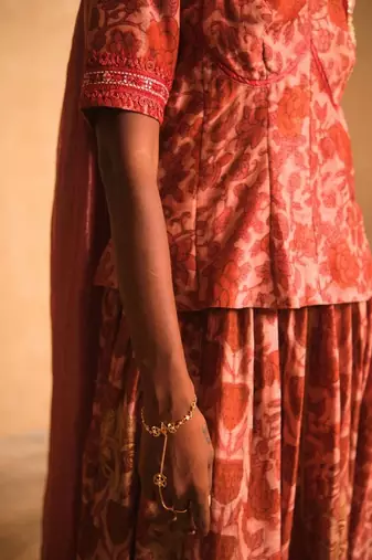 Maroon printed cotton Lehenga