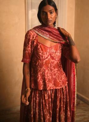 Maroon printed cotton Lehenga 4