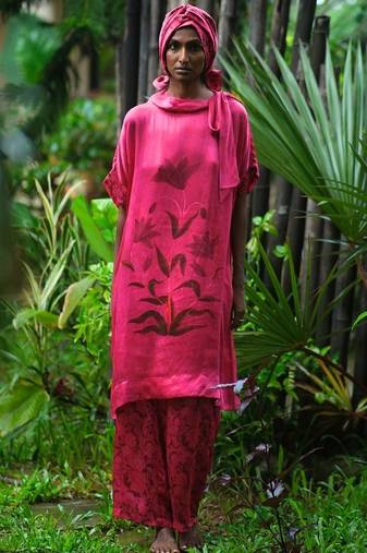 Pink printed satin Kurta Set