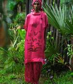 Pink printed satin Kurta Set