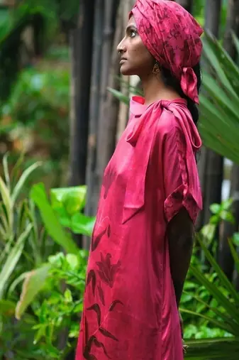 Pink printed satin Kurta Set