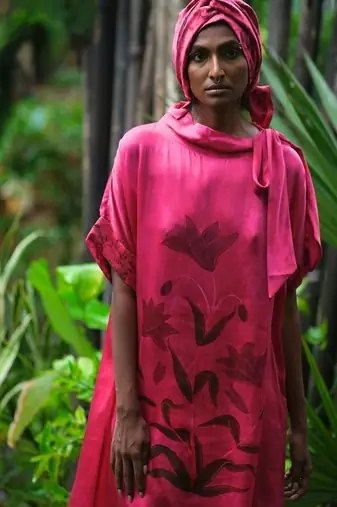 Pink printed satin Kurta Set