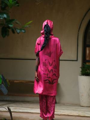 Pink printed satin Kurta Set 5