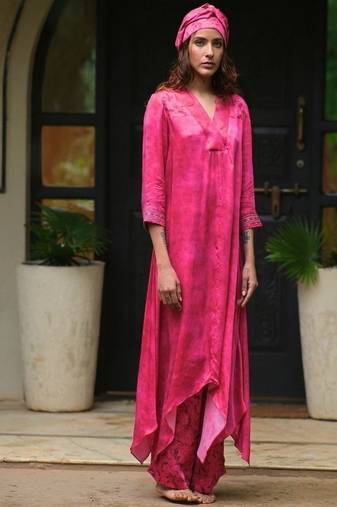 Pink  plain satin kurta set