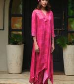 Pink  plain satin kurta set