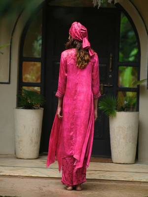Pink  plain satin kurta set 2