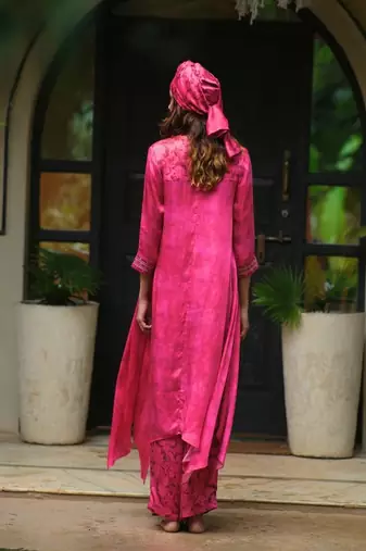 Pink  plain satin kurta set