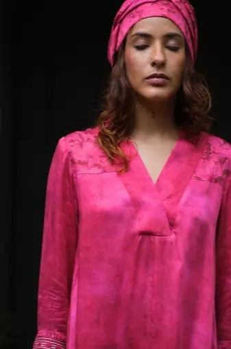 Pink  plain satin kurta set
