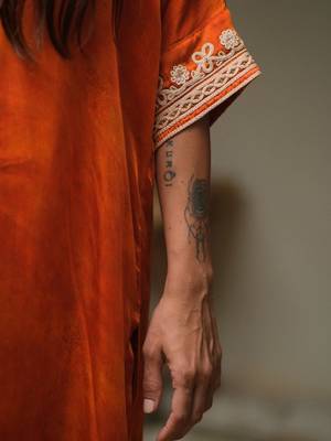 Orange plain satin kurta set 3