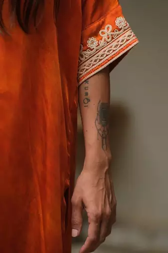Orange plain satin kurta set