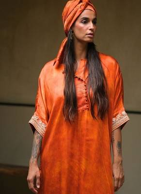 Orange plain satin kurta set 4