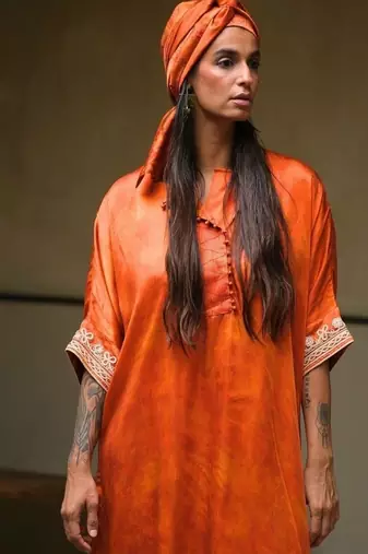 Orange plain satin kurta set