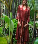 Maroon embroidered satin co ord set