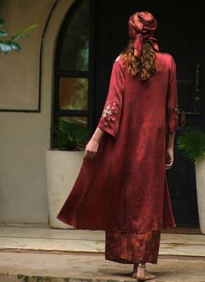 Maroon embroidered satin co ord set 4