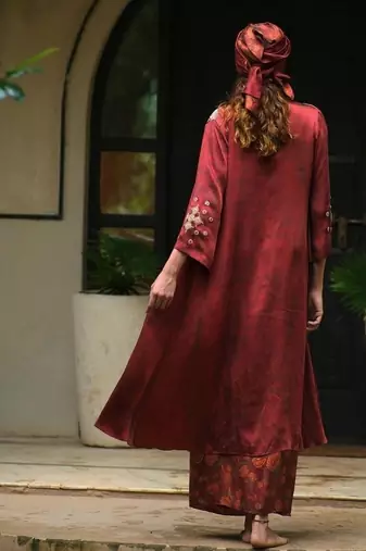 Maroon embroidered satin co ord set