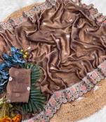 Chocolate Color Party Wear Moss Tissue Saree