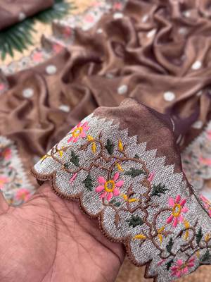 Chocolate Color Party Wear Moss Tissue Saree 3