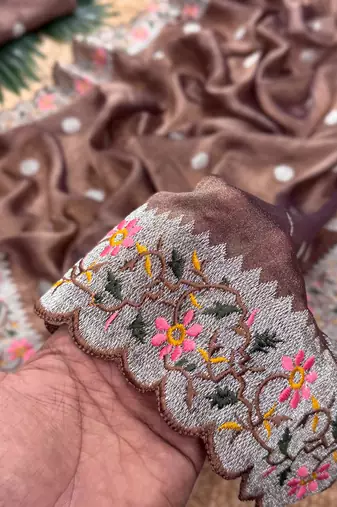 Chocolate Color Party Wear Moss Tissue Saree