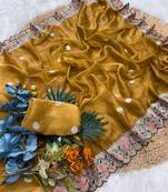 Mustered Yellow Color Party Wear Moss Tissue Saree