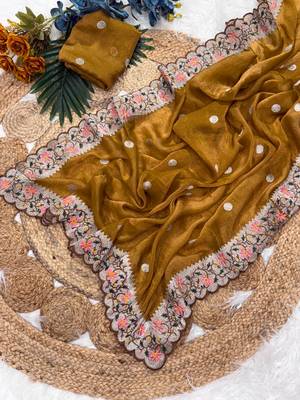 Mustered Yellow Color Party Wear Moss Tissue Saree 2